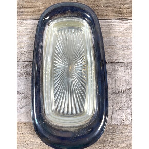 Wm Rogers Silver Plate MCM Covered Butter Dish Starburst Glass Insert Lid VTG - Picture 8 of 14